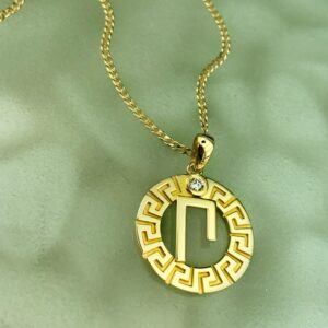 18 Kt Hallmark Real Solid Yellow Gold Greek Monogram p II Chain Necklace Pendant