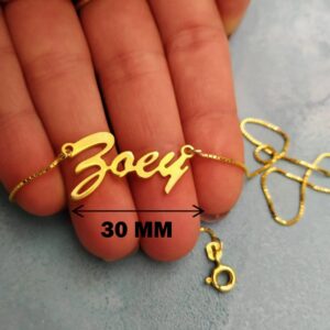 18 Kt Real Solid Yellow Gold Custom Name Zoey Nameplate Chain Necklace Pendant