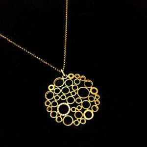 Fine Jewelry 18 Kt Real Solid Yellow Gold Zircon Round Chain Necklace Pendant