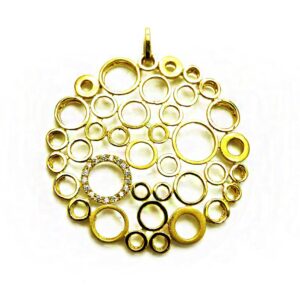 Fine Jewelry 18 Kt Real Solid Yellow Gold Zircon Round Chain Necklace Pendant