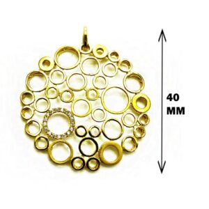 Fine Jewelry 18 Kt Real Solid Yellow Gold Zircon Round Chain Necklace Pendant