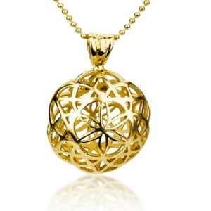 18 Kt Real Solid Yellow Gold Seed Of Life Kabbalah Flower Chain Necklace Pendant