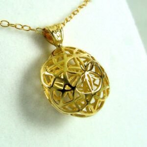 18 Kt Real Solid Yellow Gold Seed Of Life Kabbalah Flower Chain Necklace Pendant