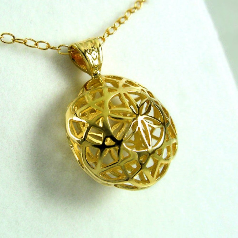 18 Kt Real Solid Yellow Gold Seed Of Life Kabbalah Flower Chain Necklace Pendant - Image 3