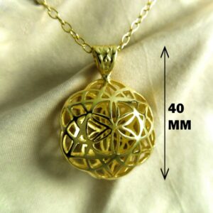 18 Kt Real Solid Yellow Gold Seed Of Life Kabbalah Flower Chain Necklace Pendant