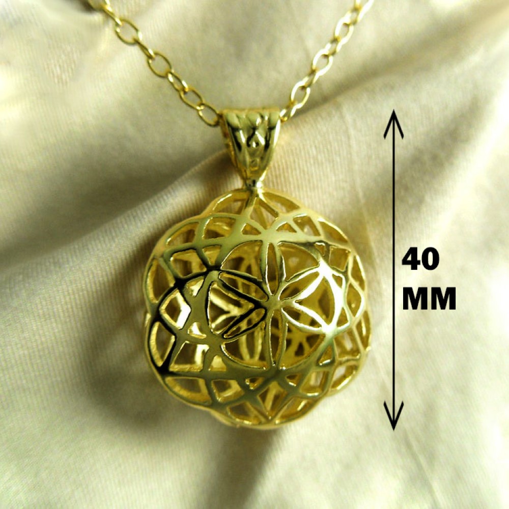 18 Kt Real Solid Yellow Gold Seed Of Life Kabbalah Flower Chain Necklace Pendant - Image 2