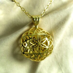 18 Kt Real Solid Yellow Gold Seed Of Life Kabbalah Flower Chain Necklace Pendant