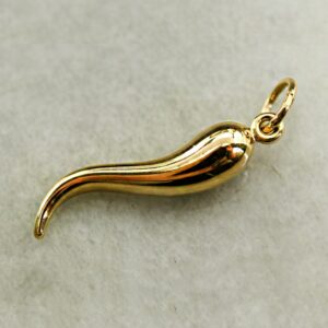 18 Kt Hallmark Real Solid Yellow Gold Italian Luck Horn Chain Necklace Pendant