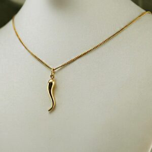 18 Kt Hallmark Real Solid Yellow Gold Italian Luck Horn Chain Necklace Pendant