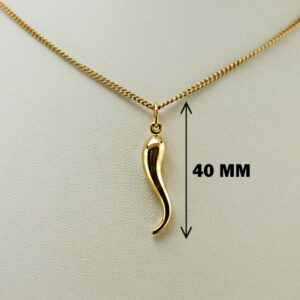 18 Kt Hallmark Real Solid Yellow Gold Italian Luck Horn Chain Necklace Pendant