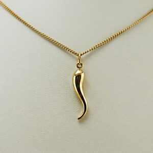 18 Kt Hallmark Real Solid Yellow Gold Italian Luck Horn Chain Necklace Pendant