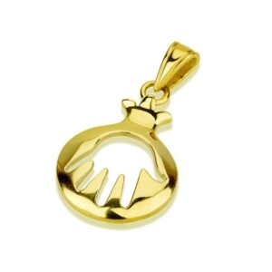 18 K Real Solid Yellow Gold Pomegranate Cutout Hamsa Hand Chain Necklace Pendant
