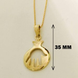 18 K Real Solid Yellow Gold Pomegranate Cutout Hamsa Hand Chain Necklace Pendant