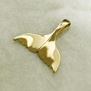 18 Kt Real Solid Yellow Gold Whale's Tail Nautical Charm Chain Necklace Pendant