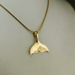 18 Kt Real Solid Yellow Gold Whale's Tail Nautical Charm Chain Necklace Pendant