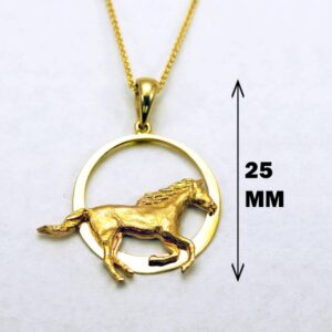 18 Kt Real Solid Yellow Gold Running Horse In Circlet Chain Necklace Pendant