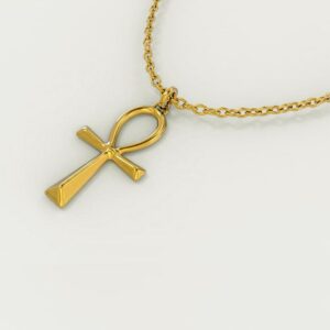 Fine Jewelry 18 Kt Real Solid Yellow Gold Ankh Cross Chain Necklace Pendant