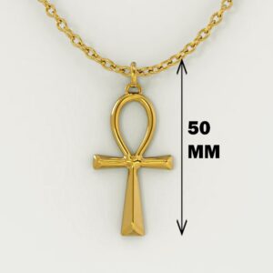 Fine Jewelry 18 Kt Real Solid Yellow Gold Ankh Cross Chain Necklace Pendant