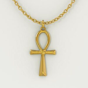 Fine Jewelry 18 Kt Real Solid Yellow Gold Ankh Cross Chain Necklace Pendant