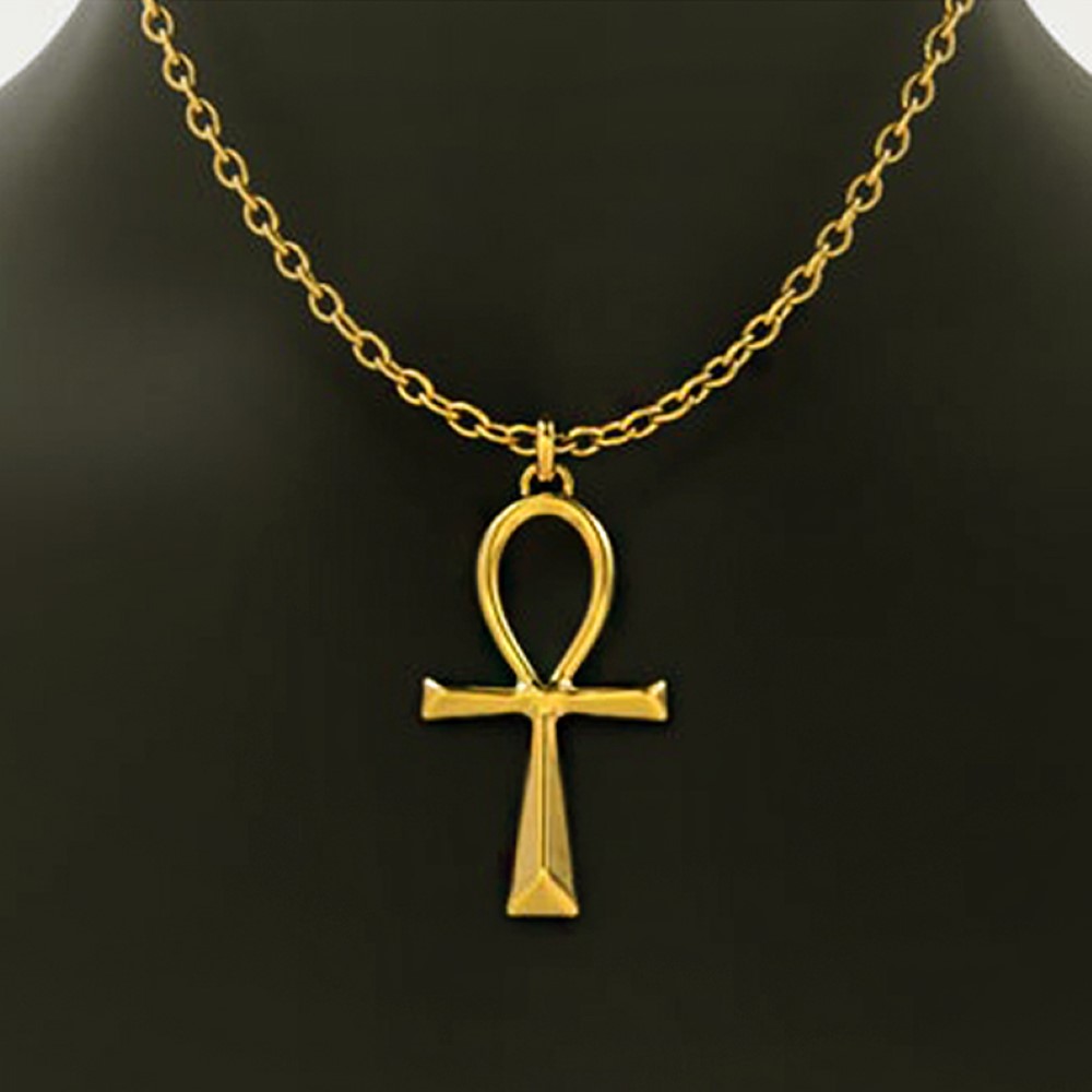 Fine Jewelry 18 Kt Real Solid Yellow Gold Ankh Cross Chain Necklace Pendant