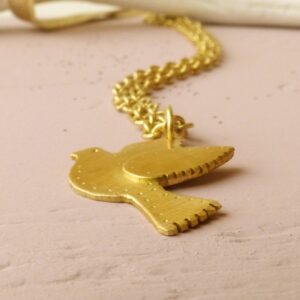 18 Kt Real Solid Yellow Gold Ethical Dove Animal Charm Chain Necklace Pendant