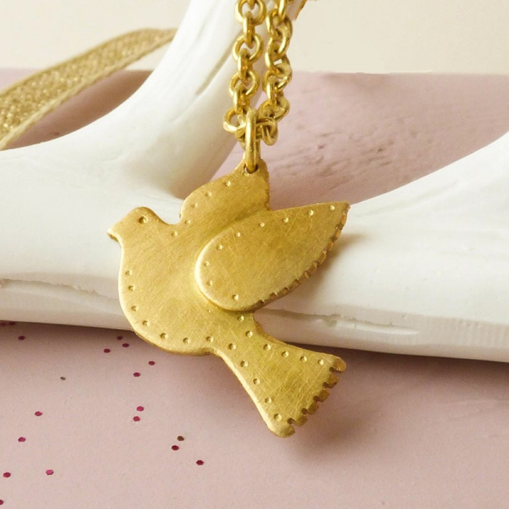 18 Kt Real Solid Yellow Gold Ethical Dove Animal Charm Chain Necklace Pendant