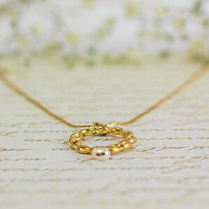 18 K Hallmark Real Solid Yellow Gold Infinity Pearl Charm Chain Necklace Pendant