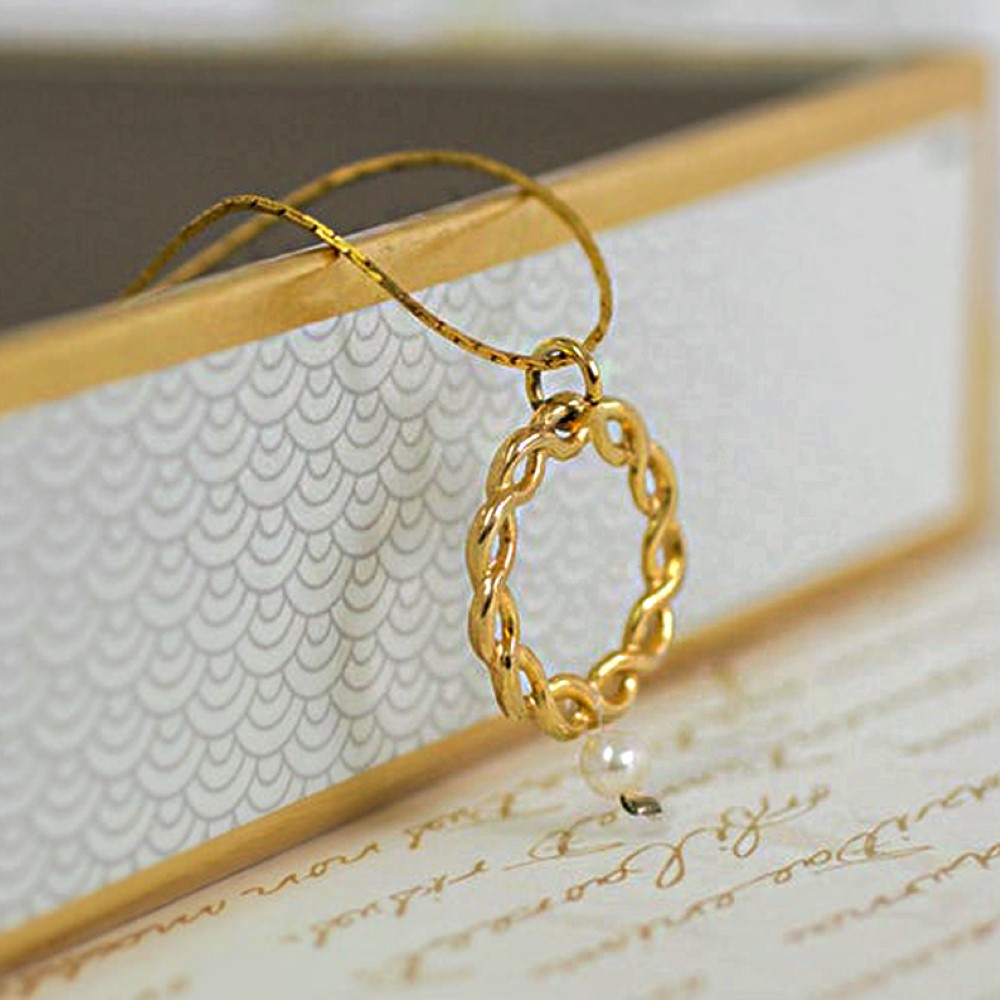 18 K Hallmark Real Solid Yellow Gold Infinity Pearl Charm Chain Necklace Pendant - Image 3