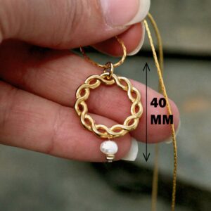 18 K Hallmark Real Solid Yellow Gold Infinity Pearl Charm Chain Necklace Pendant