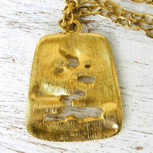 18 Kt Solid Yellow Gold Trifari Modernist Nugget Abstract Chain Necklace Pendant