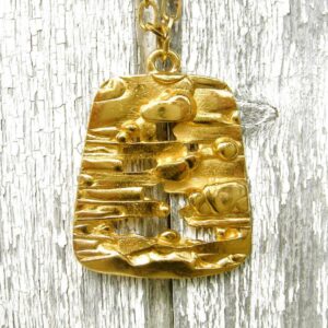18 Kt Solid Yellow Gold Trifari Modernist Nugget Abstract Chain Necklace Pendant