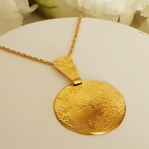 18 Kt Hallmark Real Solid Yellow Gold Circle Oval Rustic Chain Necklace Pendant