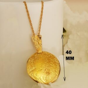 18 Kt Hallmark Real Solid Yellow Gold Circle Oval Rustic Chain Necklace Pendant