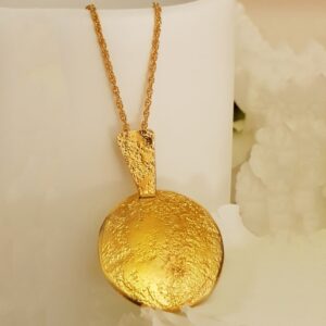 18 Kt Hallmark Real Solid Yellow Gold Circle Oval Rustic Chain Necklace Pendant