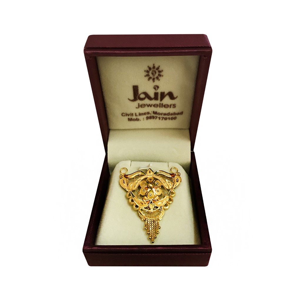 18 Kt Solid Yellow Gold Traditional Handmade Double Loop Women Necklace Pendant - Image 2
