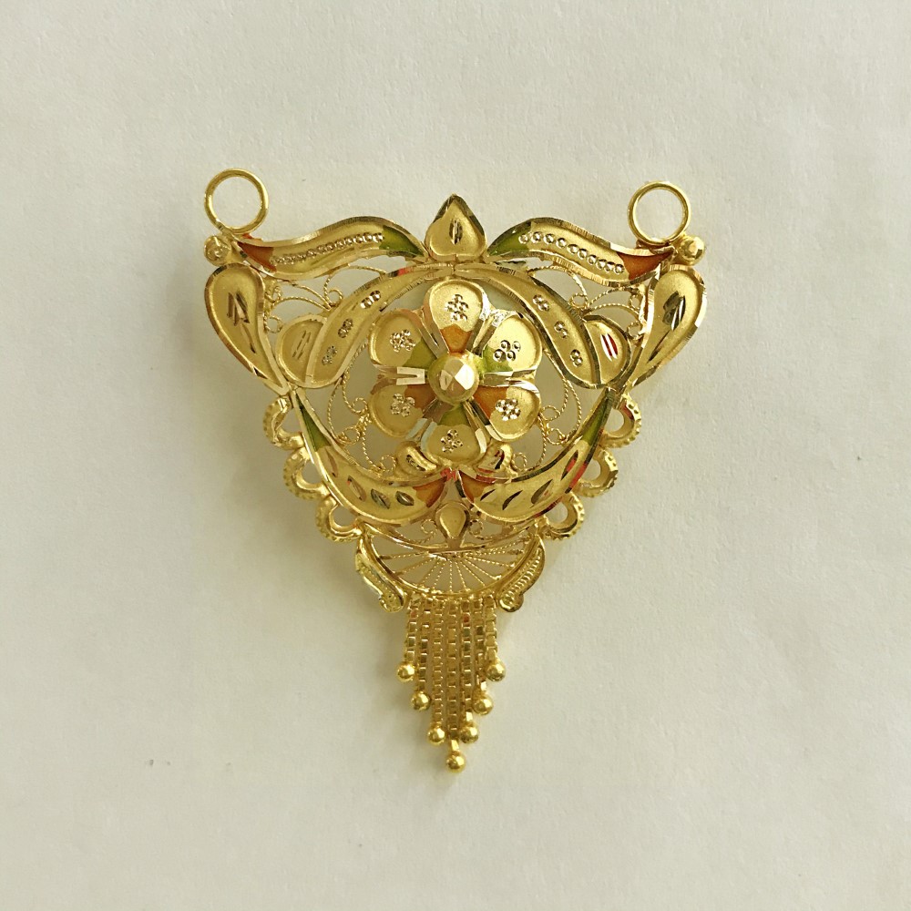 18 Kt Solid Yellow Gold Traditional Handmade Double Loop Women Necklace Pendant