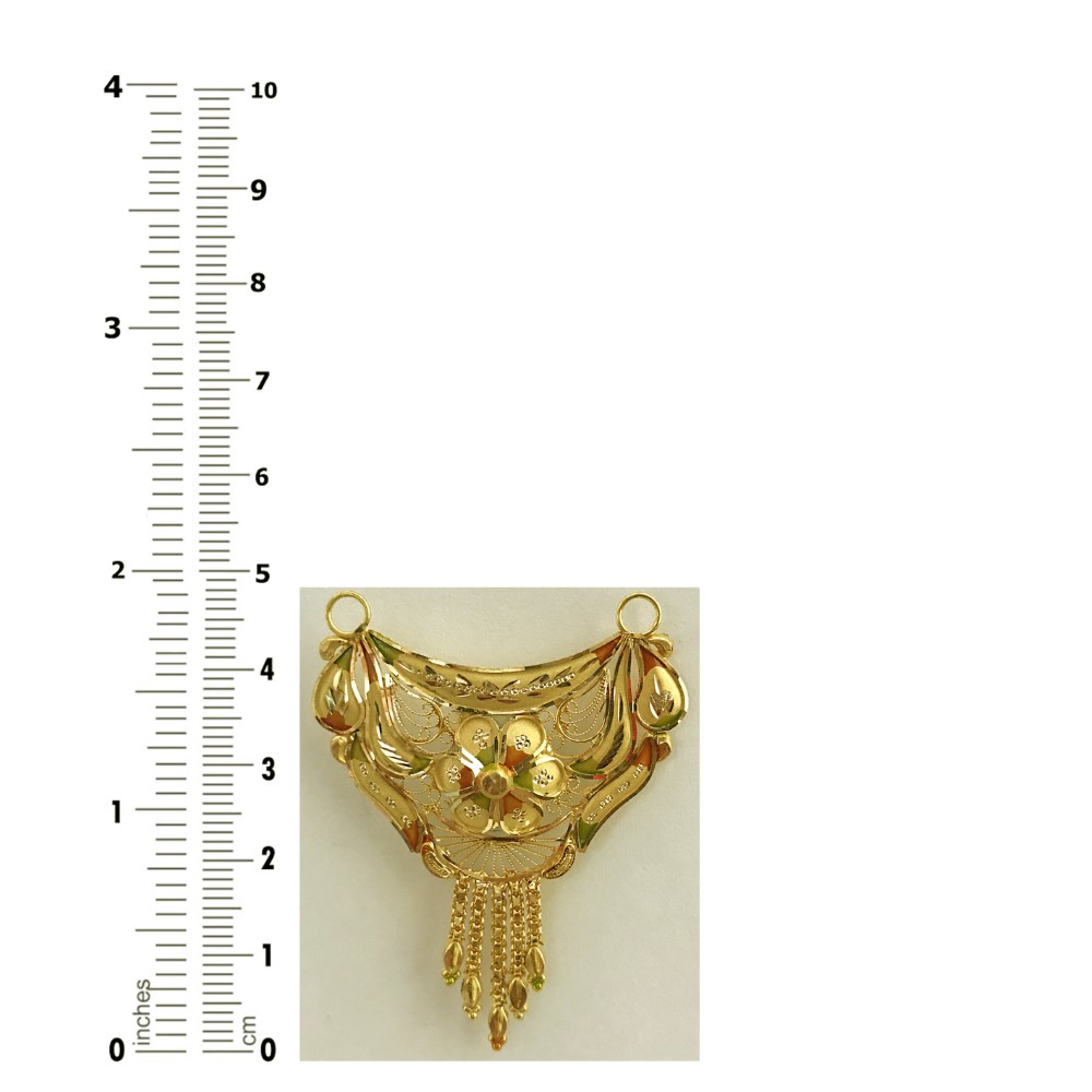 18 Kt Solid Yellow Gold Traditional Handmade Double Loop Women Necklace Pendant - Image 4