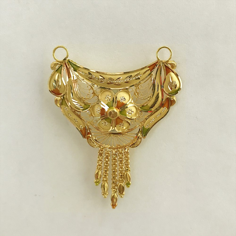 18 Kt Solid Yellow Gold Traditional Handmade Double Loop Women Necklace Pendant