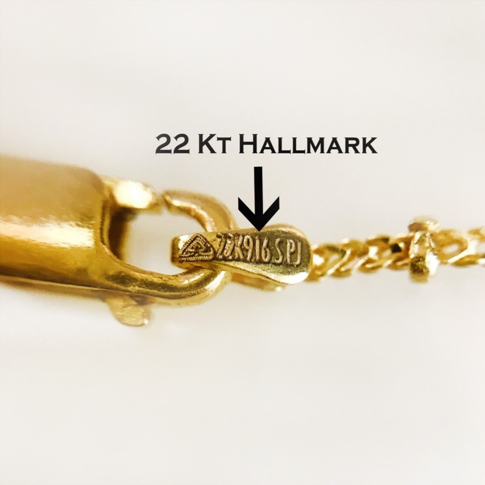 22 Kt Real Solid Yellow Gold Hallmark Curb Necklace Unisex Balls Chain 5.810 Gms