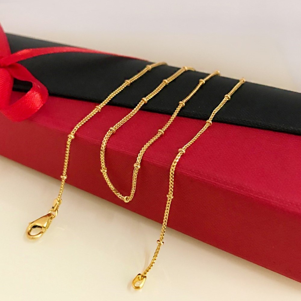 22 Kt Real Solid Yellow Gold Hallmark Curb Necklace Unisex Balls Chain 5.810 Gms