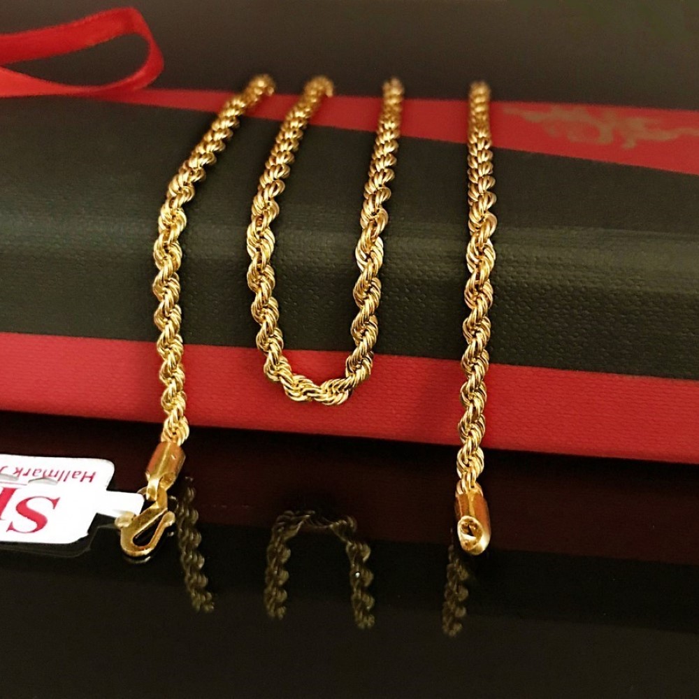 18Kt Hallmark Real Solid Yellow Gold Silken Rope Necklace Chain 9.780 g 22'' L