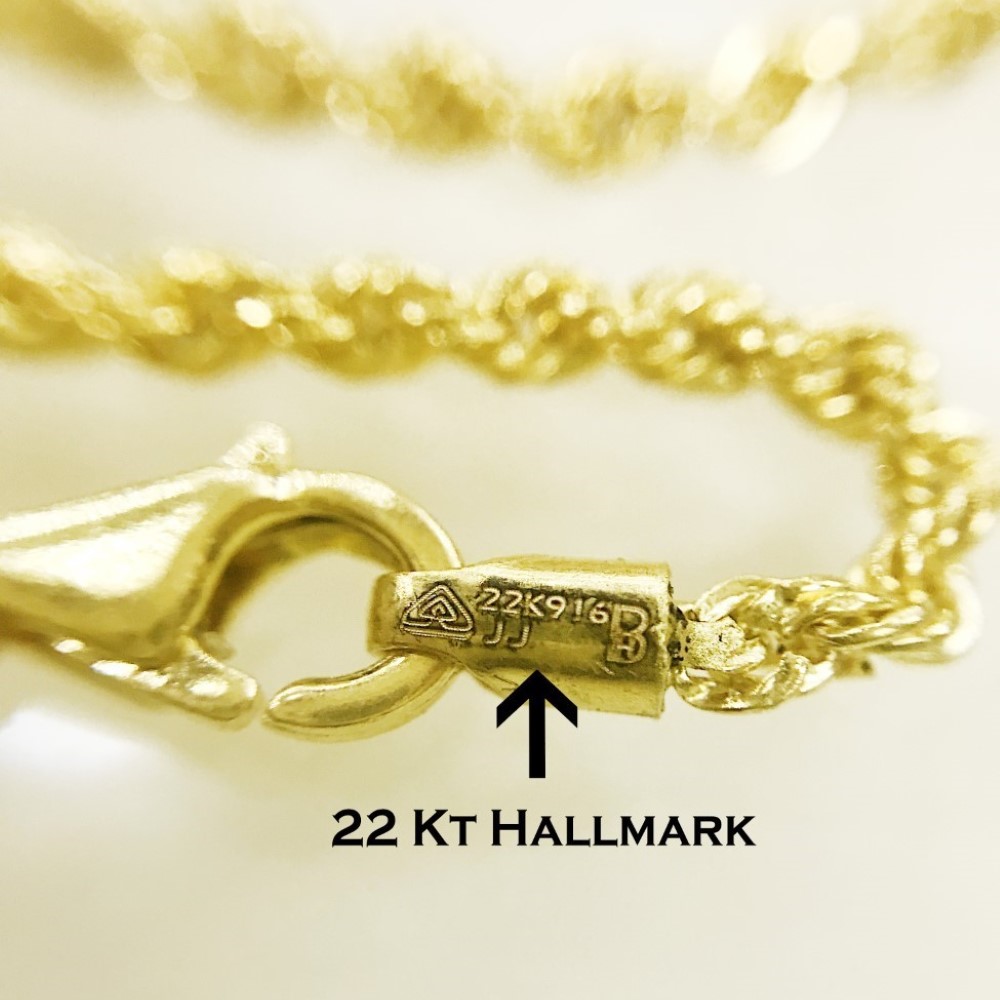 22 Kt Hallmark Real Solid Yellow Gold Silken Rope Necklace Chain 18'' Length