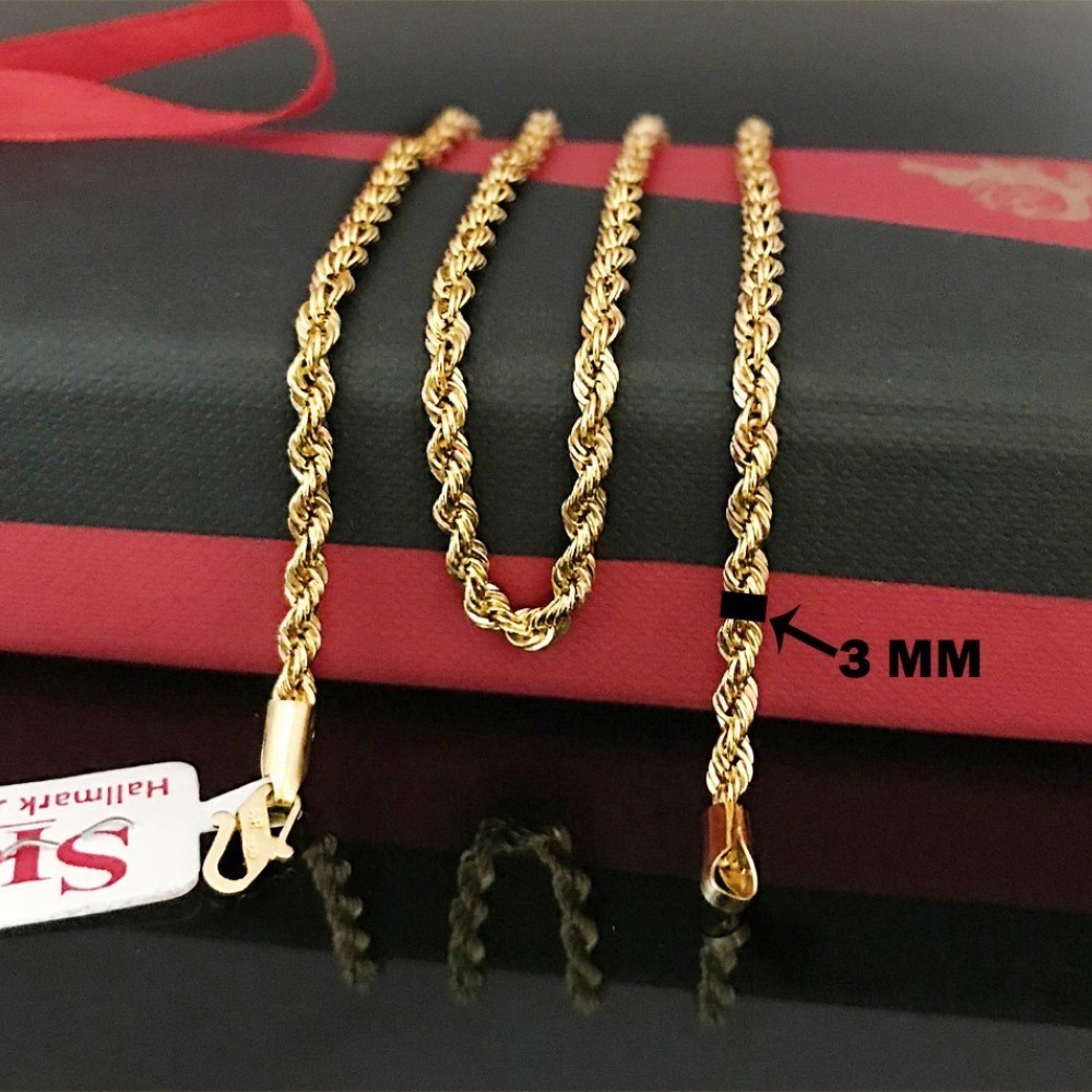 22 Kt Hallmark Real Solid Yellow Gold Silken Rope Necklace Chain 18'' Length