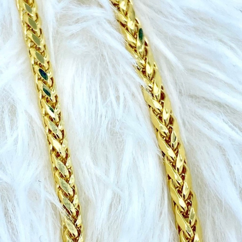 18 Kt Yellow Real Gold Wheat Palm Franco Foxtail Unisex Necklace Chain 20 Gm 3MM