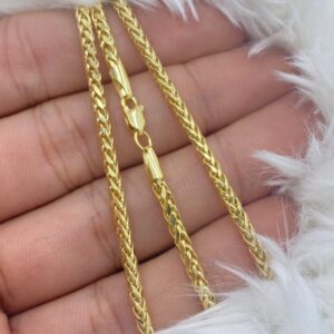 18 Kt Yellow Real Gold Wheat Palm Franco Foxtail Unisex Necklace Chain 20 Gm 3MM