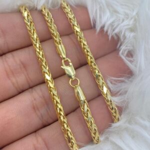 18 Kt Yellow Real Gold Wheat Palm Franco Foxtail Unisex Necklace Chain 20 Gm 3MM