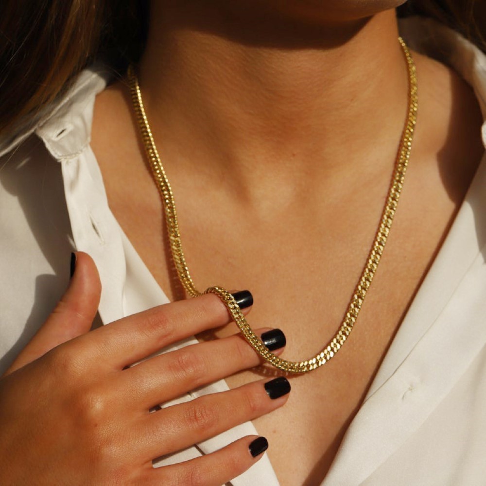 18 Kt Real Gold Curb Cuban Braided Herringbone Unisex Necklace Chain 30 Gms 5 MM