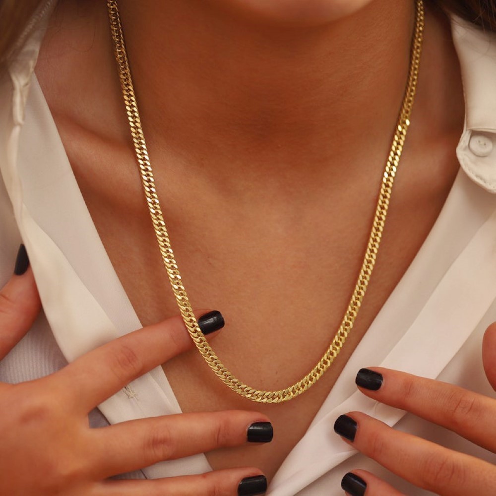 18 Kt Real Gold Curb Cuban Braided Herringbone Unisex Necklace Chain 30 Gms 5 MM
