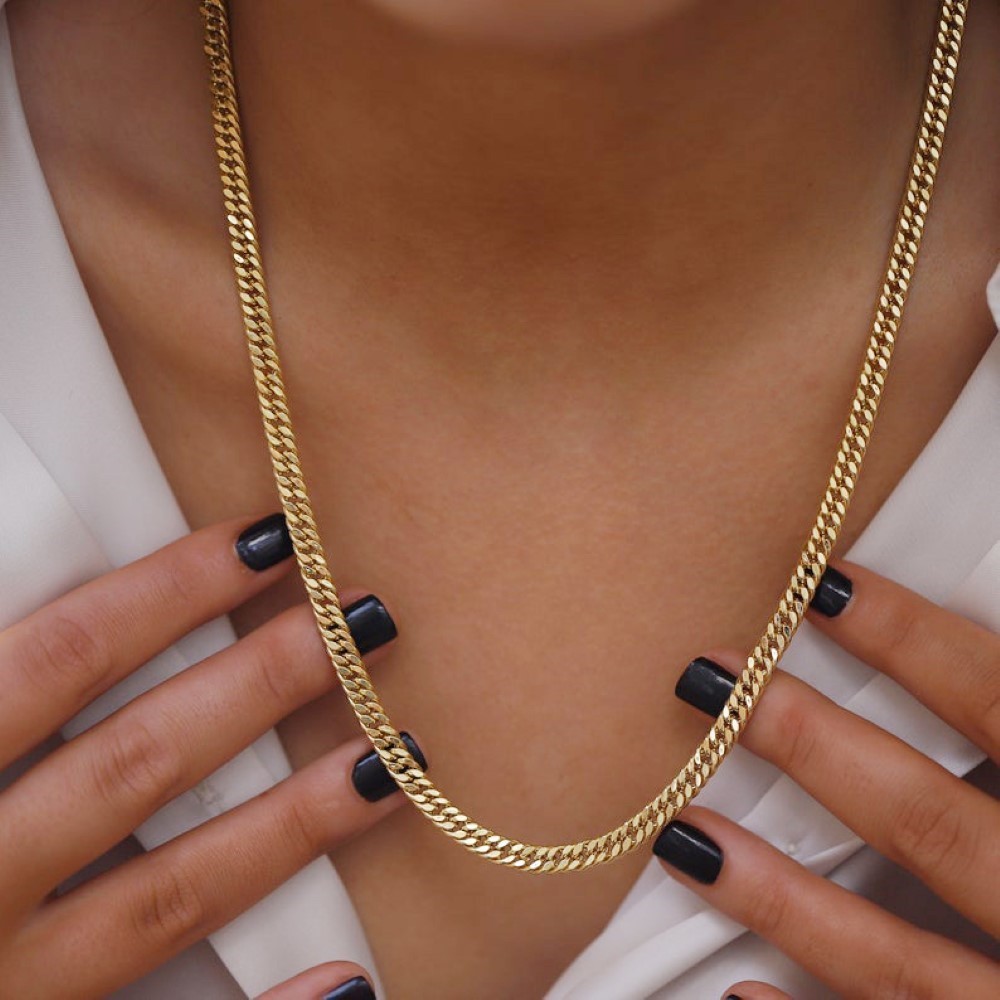 18 Kt Real Gold Curb Cuban Braided Herringbone Unisex Necklace Chain 30 Gms 5 MM