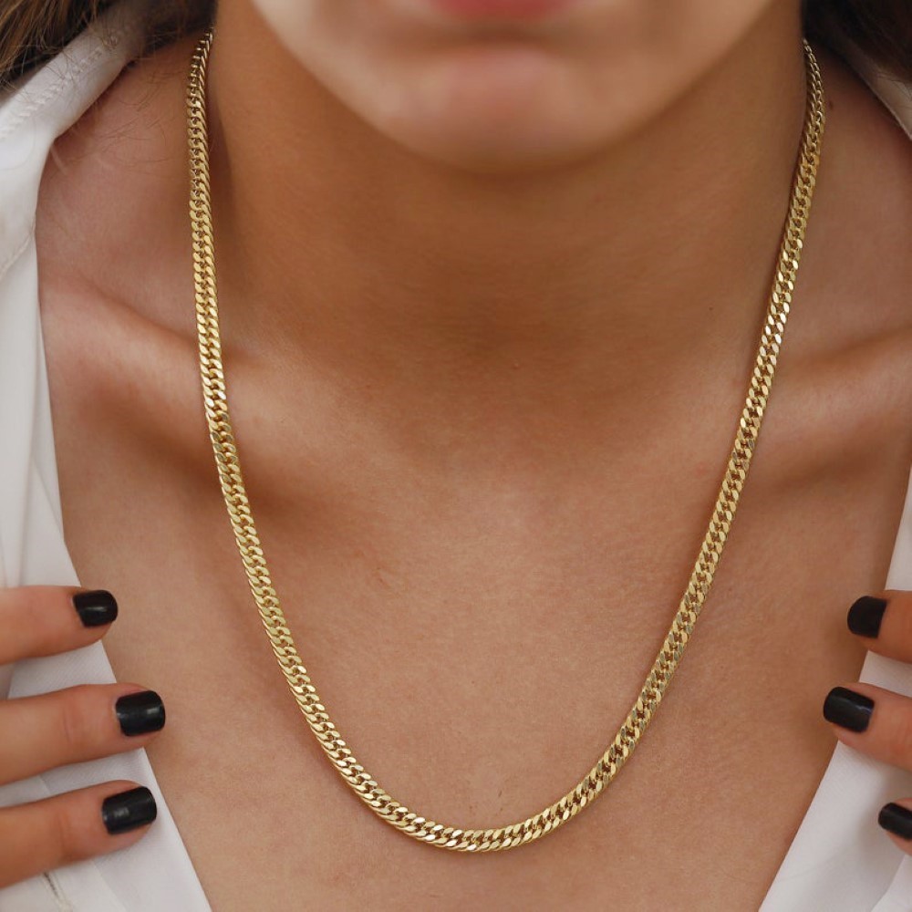 18 Kt Real Gold Curb Cuban Braided Herringbone Unisex Necklace Chain 30 Gms 5 MM
